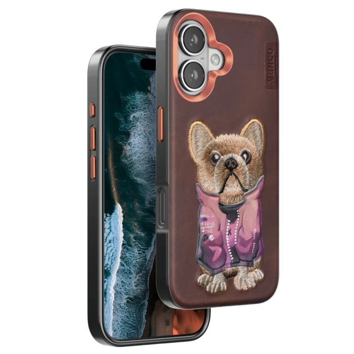 Venco iPhone 16 Cute Desenli Kapak - Koyu Kahve