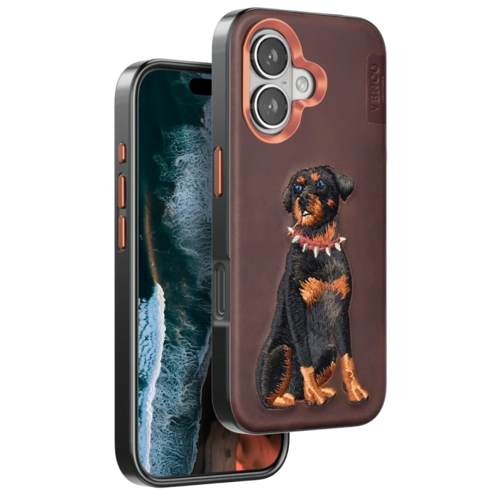 Venco iPhone 16 Perma Desenli Kapak - Koyu Kahve