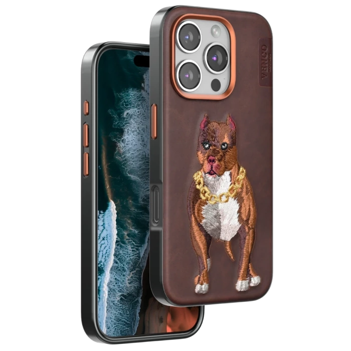 Venco iPhone 16 Pro Perma Desenli Kapak - Kahverengi