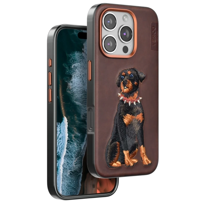Venco iPhone 16 Pro Perma Desenli Kapak - Koyu Kahve