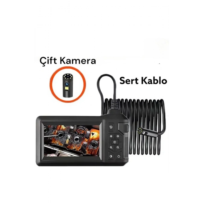 Vtn-008 Ekranlı Çift Kameralı 10 Mt Sert Kablo Yılan Endoskop Kamera 8 Mm 4.3 Inc