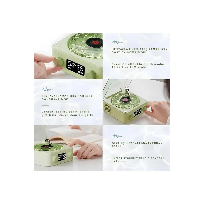 Waves Nostalji Plak Görünümlü Bluetooth Hoparlör 3d Ses Dalgası Retro Müzik Plak Yeşil