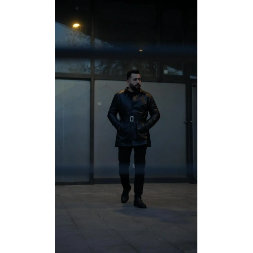 Deri Trençkot Siyah