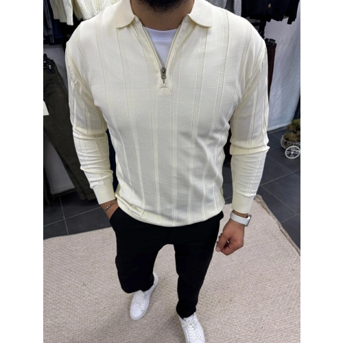 Fermuarlı Triko Krem