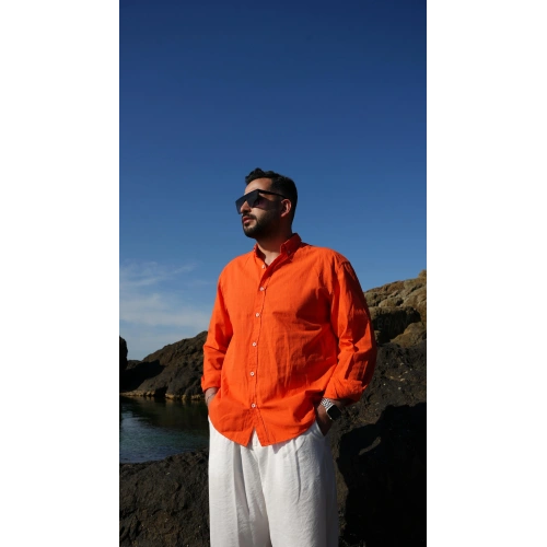 Fresh Keten Gömlek Turuncu