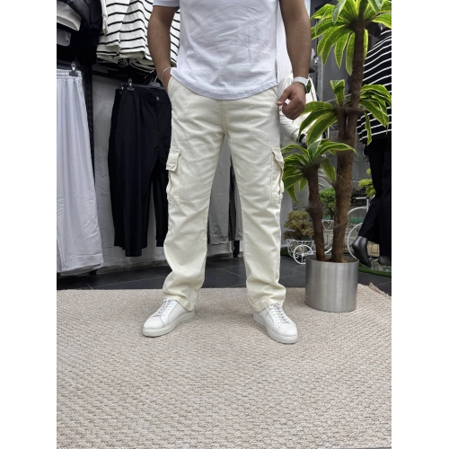 Gabardin Kargo Pantolon Krem
