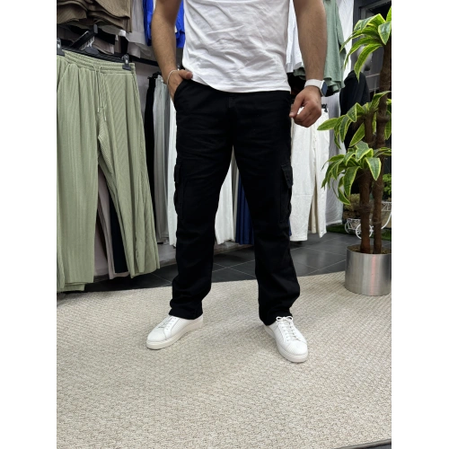 Gabardin Kargo Pantolon Siyah
