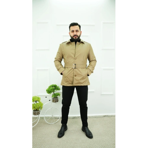 Kemerli Deri Ceket Vizon-OTLT