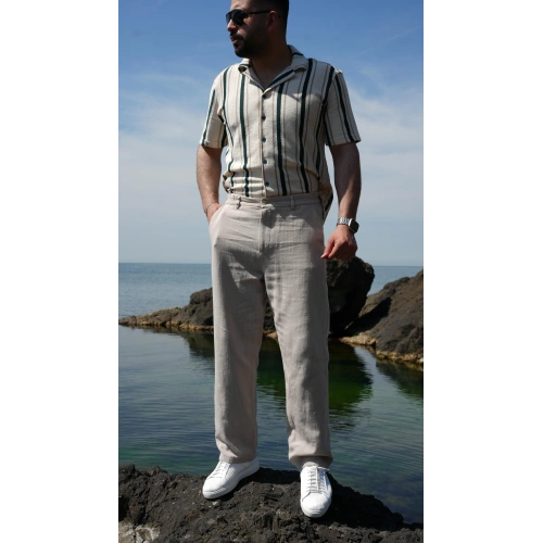 Keten Bagy Pantolon Krem