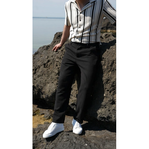 Keten Bagy Pantolon Siyah