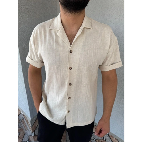 Keten Gömlek Kısa Kol Bej-OTLT