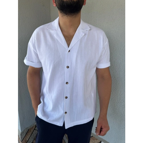 Keten Gömlek Kısa Kol Beyaz