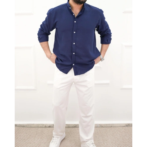 Keten Gömlek Oversize Lacivert