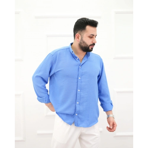 Keten Gömlek Oversize Mavi