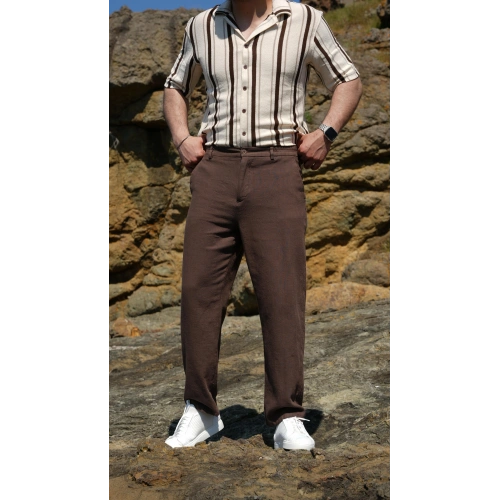 Keten Bagy Pantolon Kahve