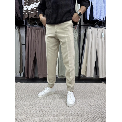 Kısa Dilli Duble Paça Pantolon Bej