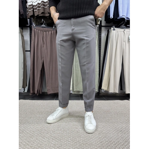 Kısa Dilli Duble Paça Pantolon Gri