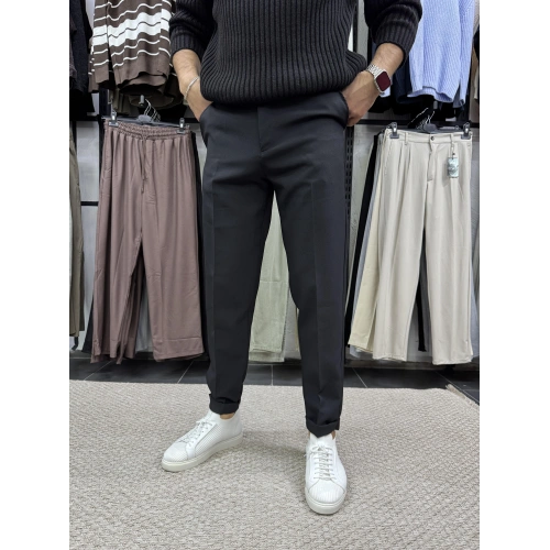 Kısa Dilli Duble Paça Pantolon Siyah