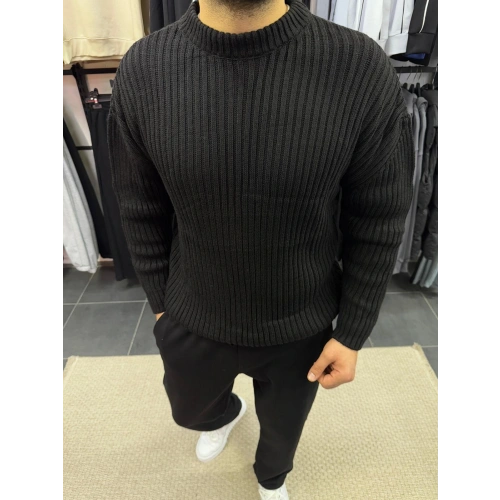 Örme Bisiklet Yaka Kazak Siyah