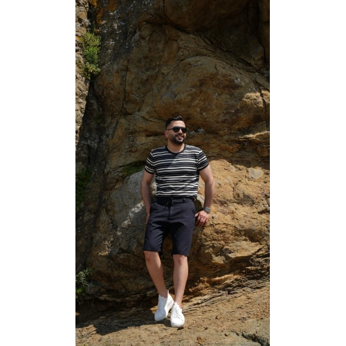 Lacivert Yatay Çizgili Tişört