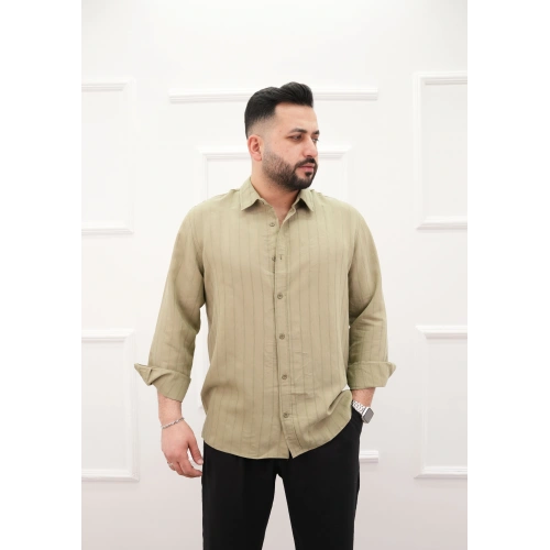 Modal Çizgili Gömlek Oversize Yeşil