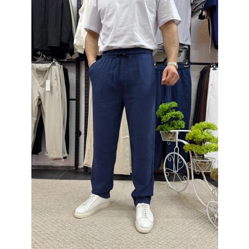 Müslin Keten Pantolon Lacivert-OTLT