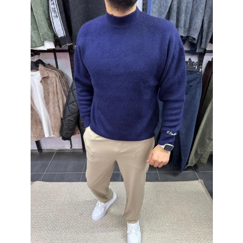 Kol Nakışlı Triko Lacivert