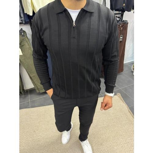 Fermuarlı Triko Siyah