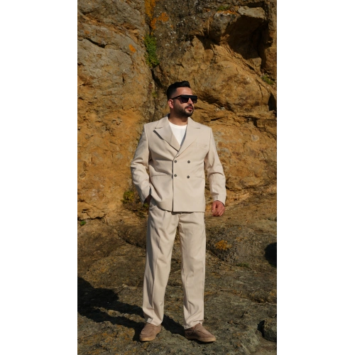 Oversize Kruvaze Takım Krem