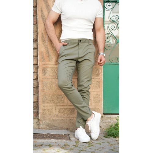 Slimfit Likralı Kumaş Pantolon Çağla Yeşili