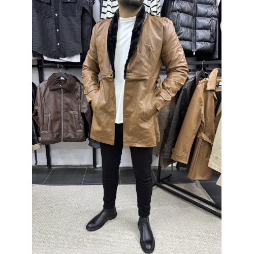 Taba Kürklü Deri Trençkot-OTLT