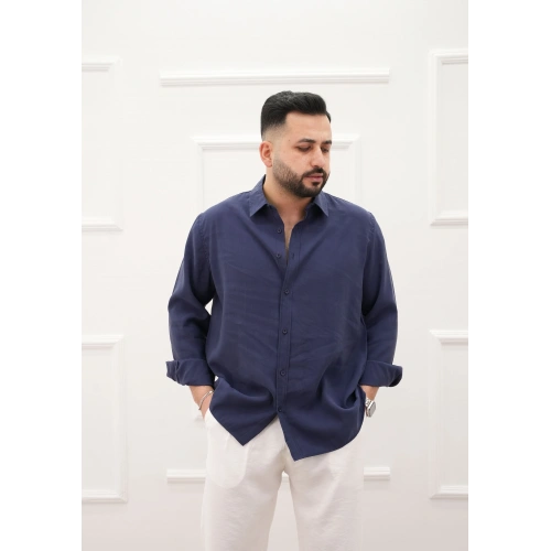 Tensel Gömlek Oversize Lacivert-OTLT