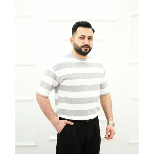 Tişört Yana Çizgili Gri-OTLT