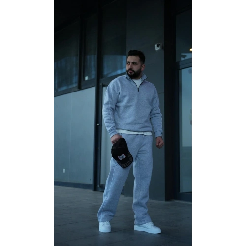 Üç İplik Şardonlu Baggy Eşofman Takım Gri