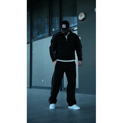 Üç İplik Şardonlu Baggy Eşofman Takım Siyah