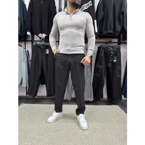 Yarım Fermuarlı Triko Gri