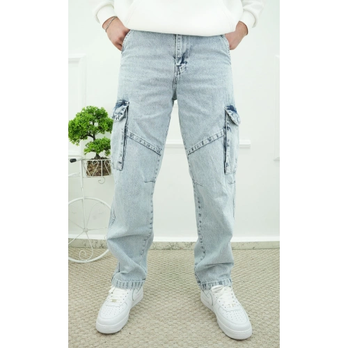 Yıkamalı Kargo Cep Baggy Kot Pantolon