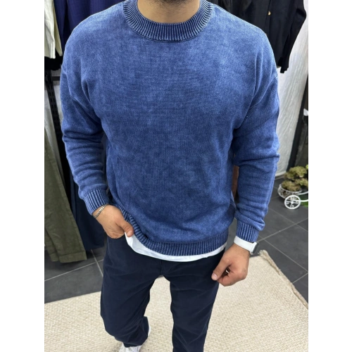 Yıkamalı Triko Mavi