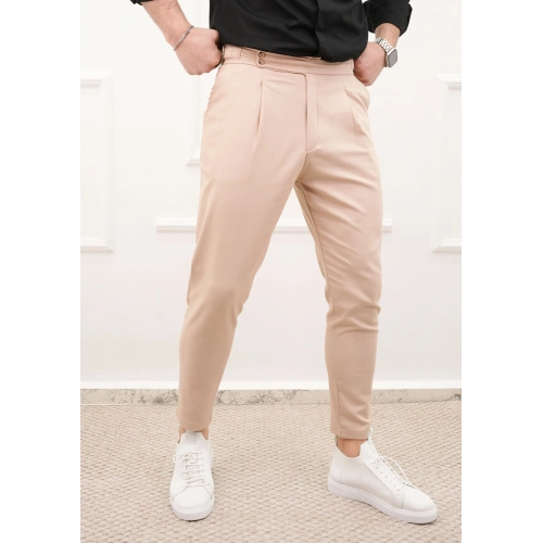 Yüksel Bel Gabardin Pantolon Bej