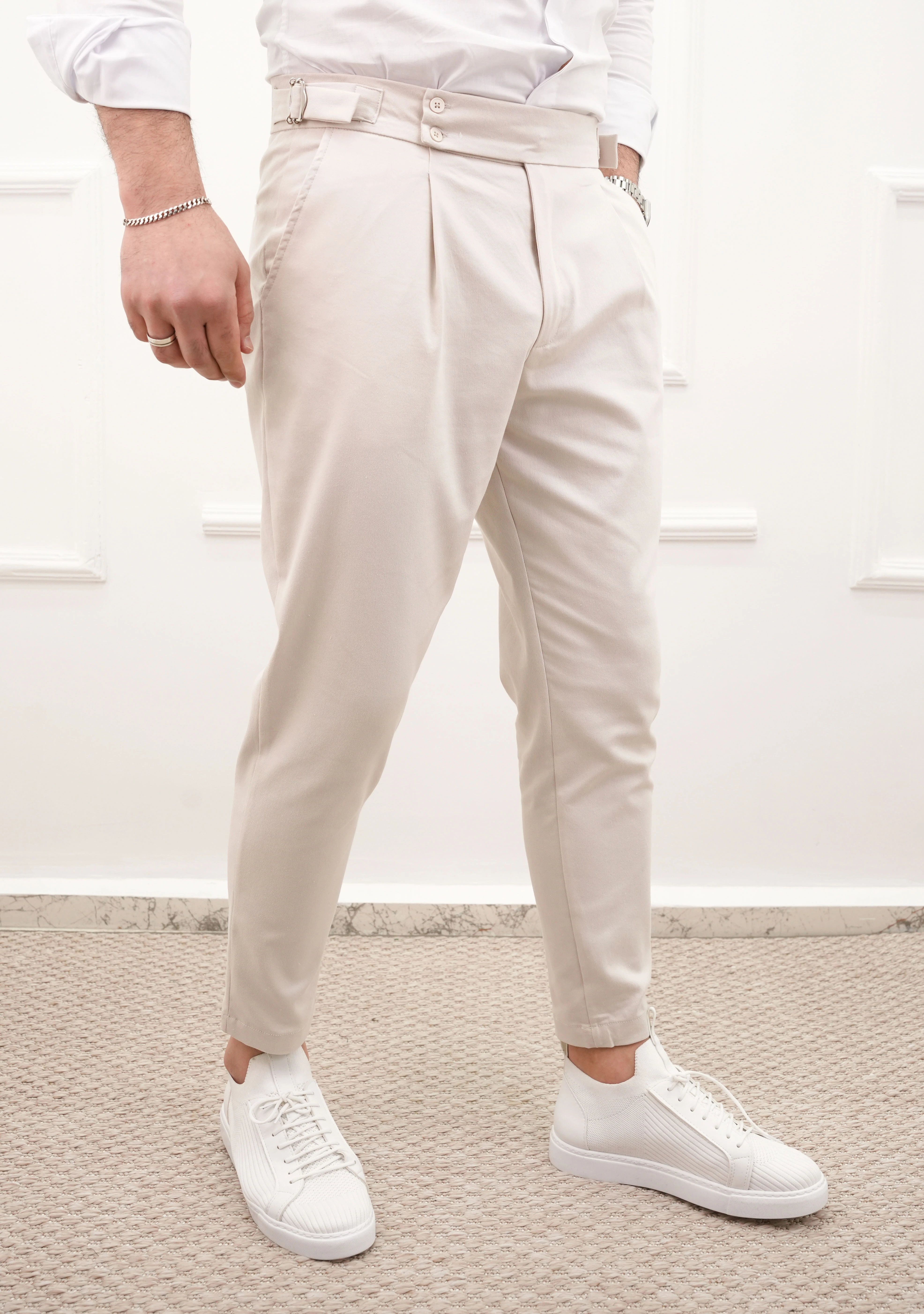 Yüksel Bel Gabardin Pantolon Taş