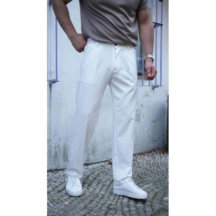 Baggy Kumaş Pantolon Beyaz