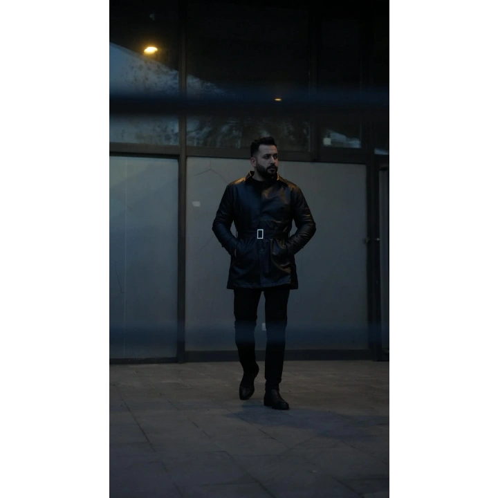 Deri Trençkot Siyah