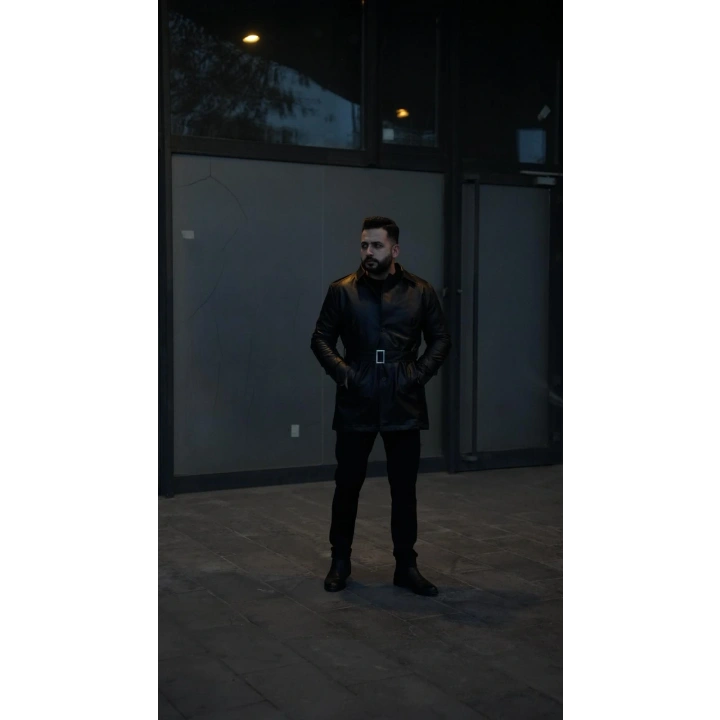 Deri Trençkot Siyah