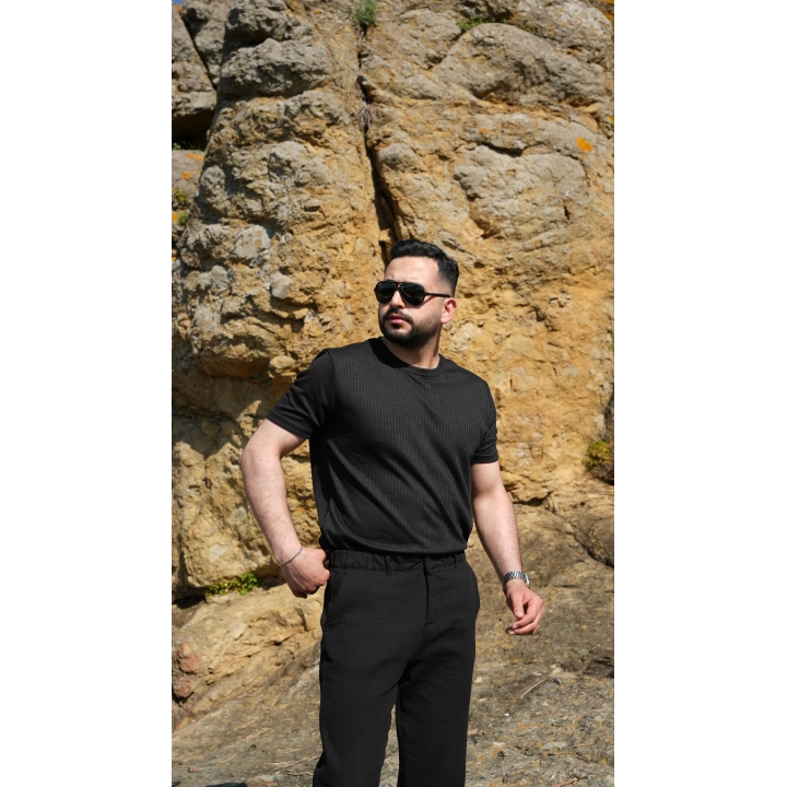 Fitilli Tişört Siyah