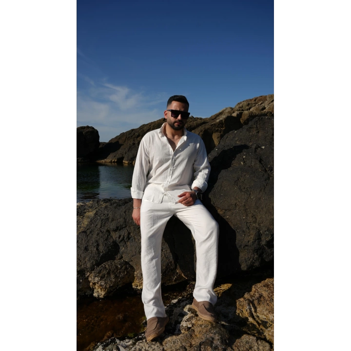 Fresh Keten Gömlek Beyaz