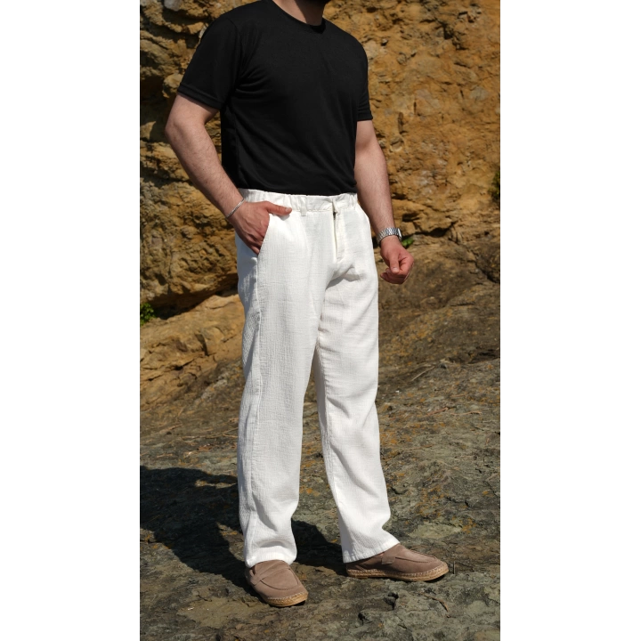 Gofre Pantolon Beyaz