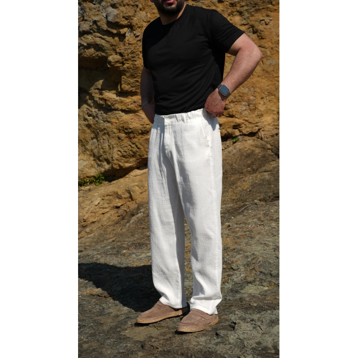 Gofre Pantolon Beyaz