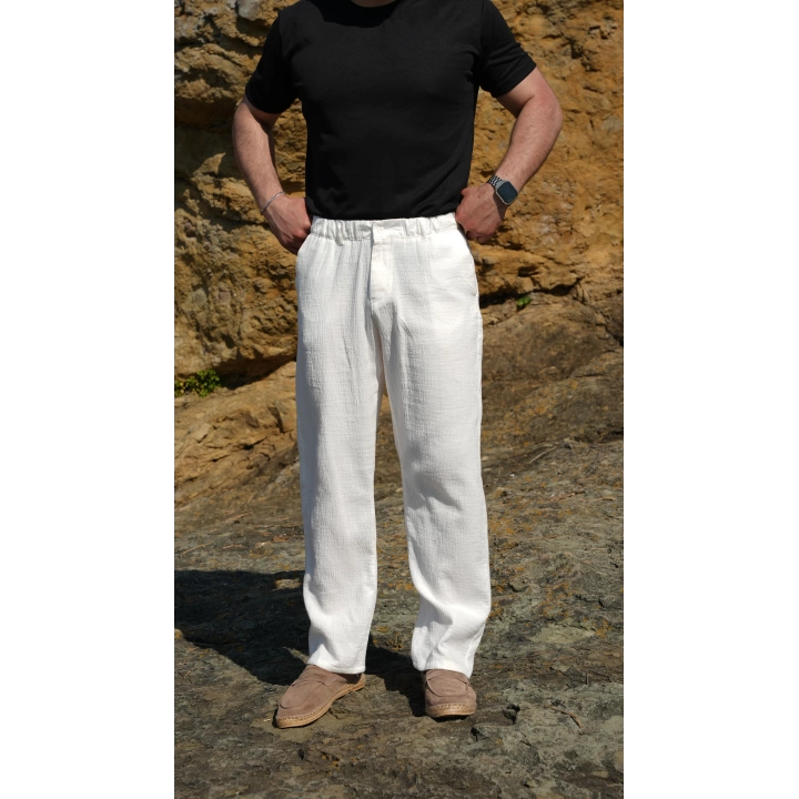 Gofre Pantolon Beyaz