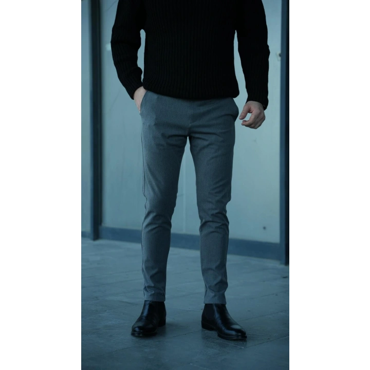 Kalın Kumaş Likralı Pantolon Koyu Gri