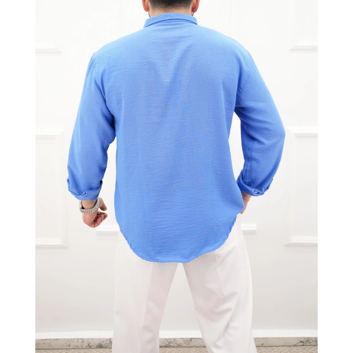 Keten Gömlek Oversize Mavi